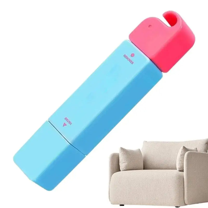 Blue and pink stain remover pen with a sofa on a white background