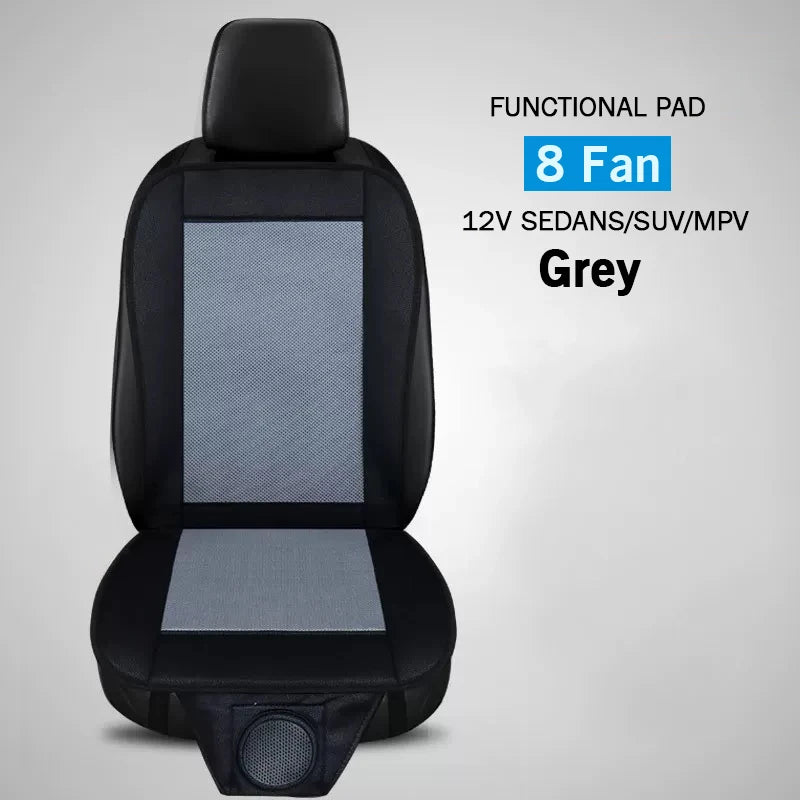 Car seat cover with a fan and mesh design on a gray background
