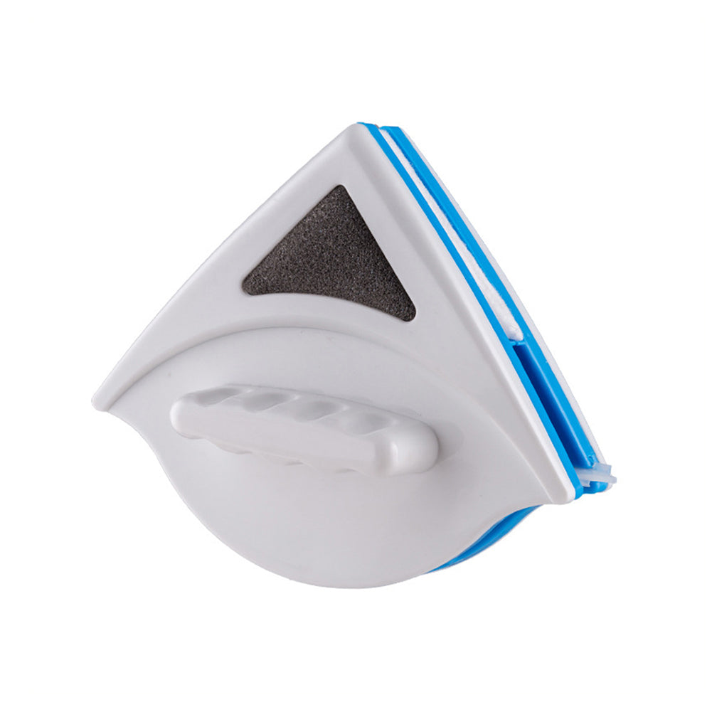 magnetic window cleaning tool with white base and blue accents on a white background