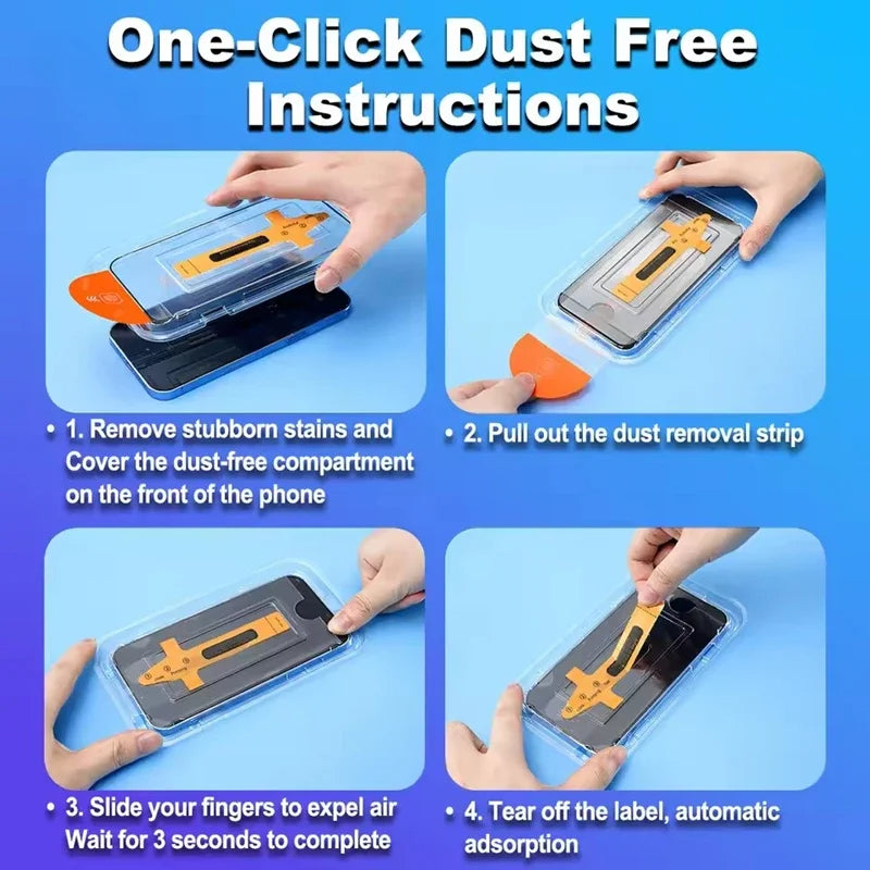 Step-by-step guide on using a phone screen cleaning tool with text instructions.