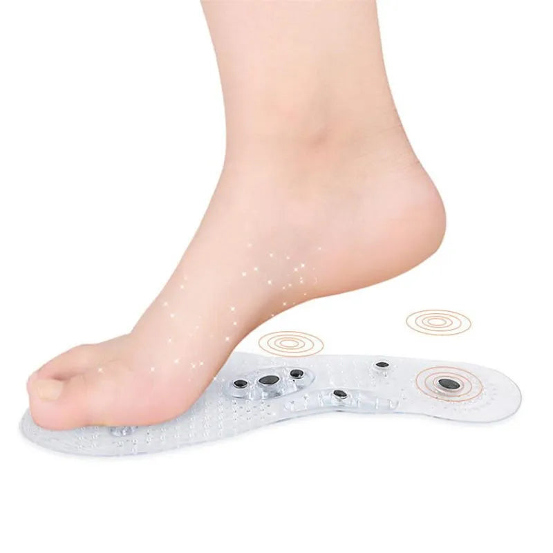 Silicone insole on a foot with a white background