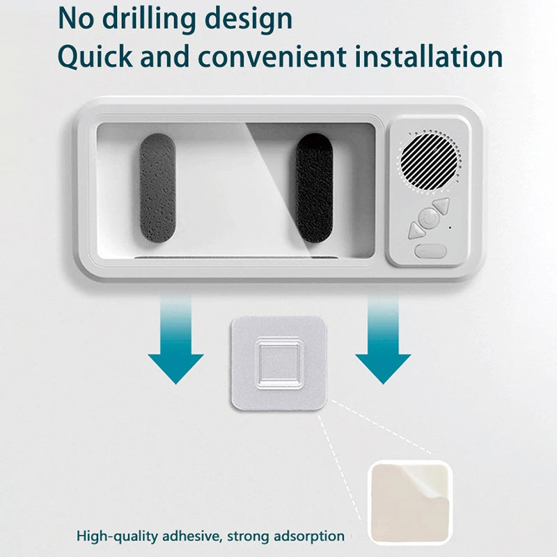 Wall switch with adhesive backing and text highlighting no-drilling design and quick installation.